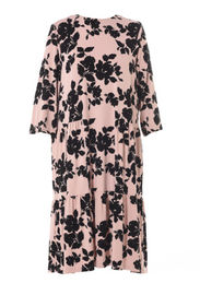 Pink Flower Printed Women's Long Sleeve V Neck Dress—Custom Made Maxi Dress