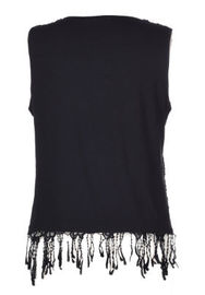Beautiful Ladies Fashion Tops Black Sexy Lace Sleeveless Tops Polyester Material