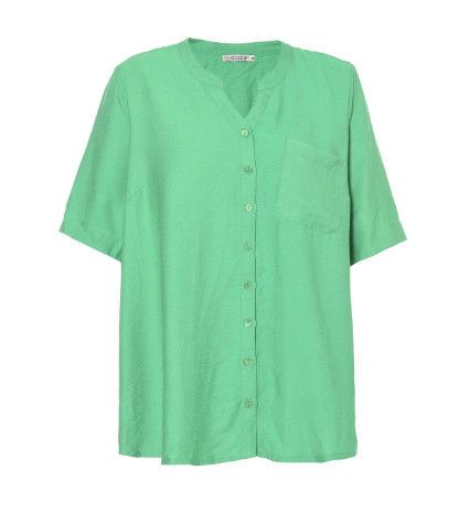 Ladies Short Sleeve Summer Buttons Blouses With Back Pleat In Fresh Green Color